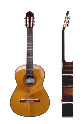 Front and lateral view of a typical modern classical guitar