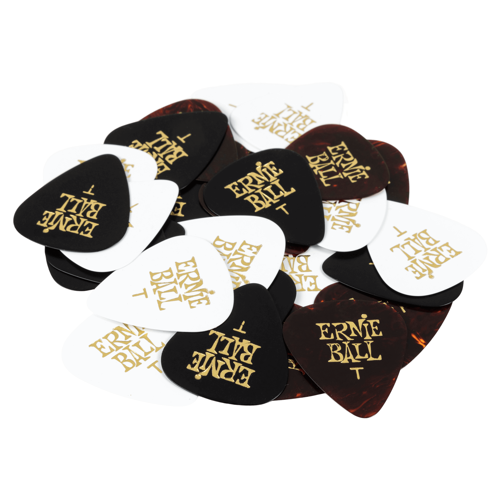 Assorted guitar picks, used in rock or metal